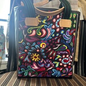 Consuela Black Tote with Multicolor Floral Embroidery